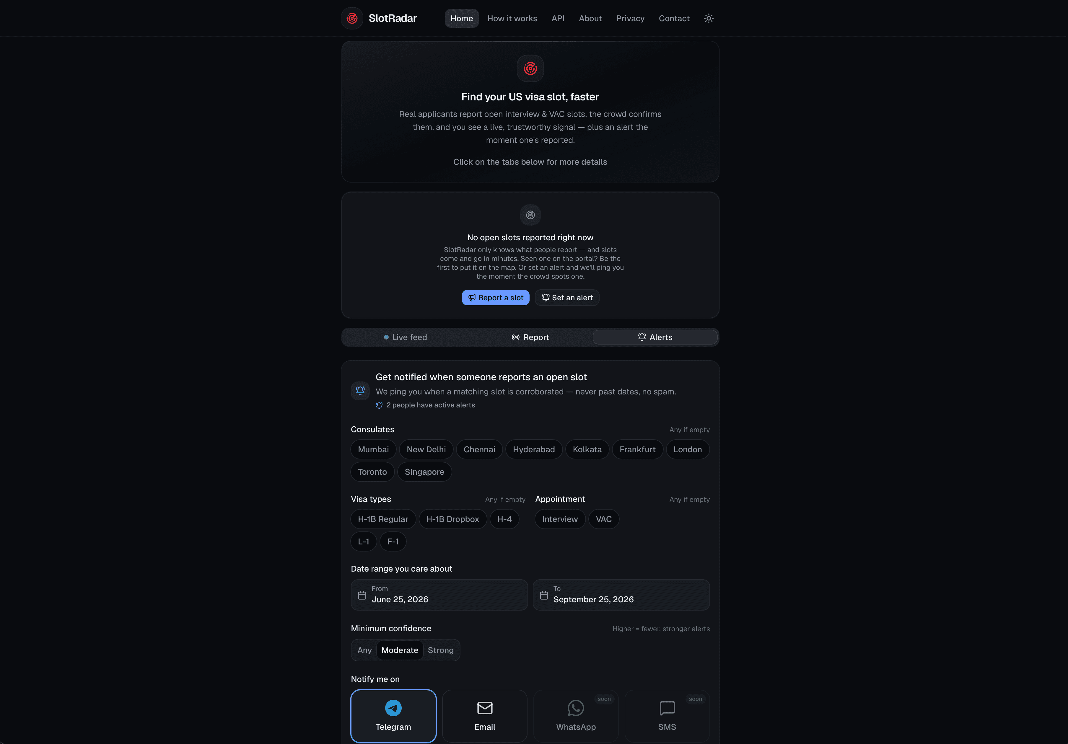 SlotRadar — Crowdsourced Visa Slot Tracker